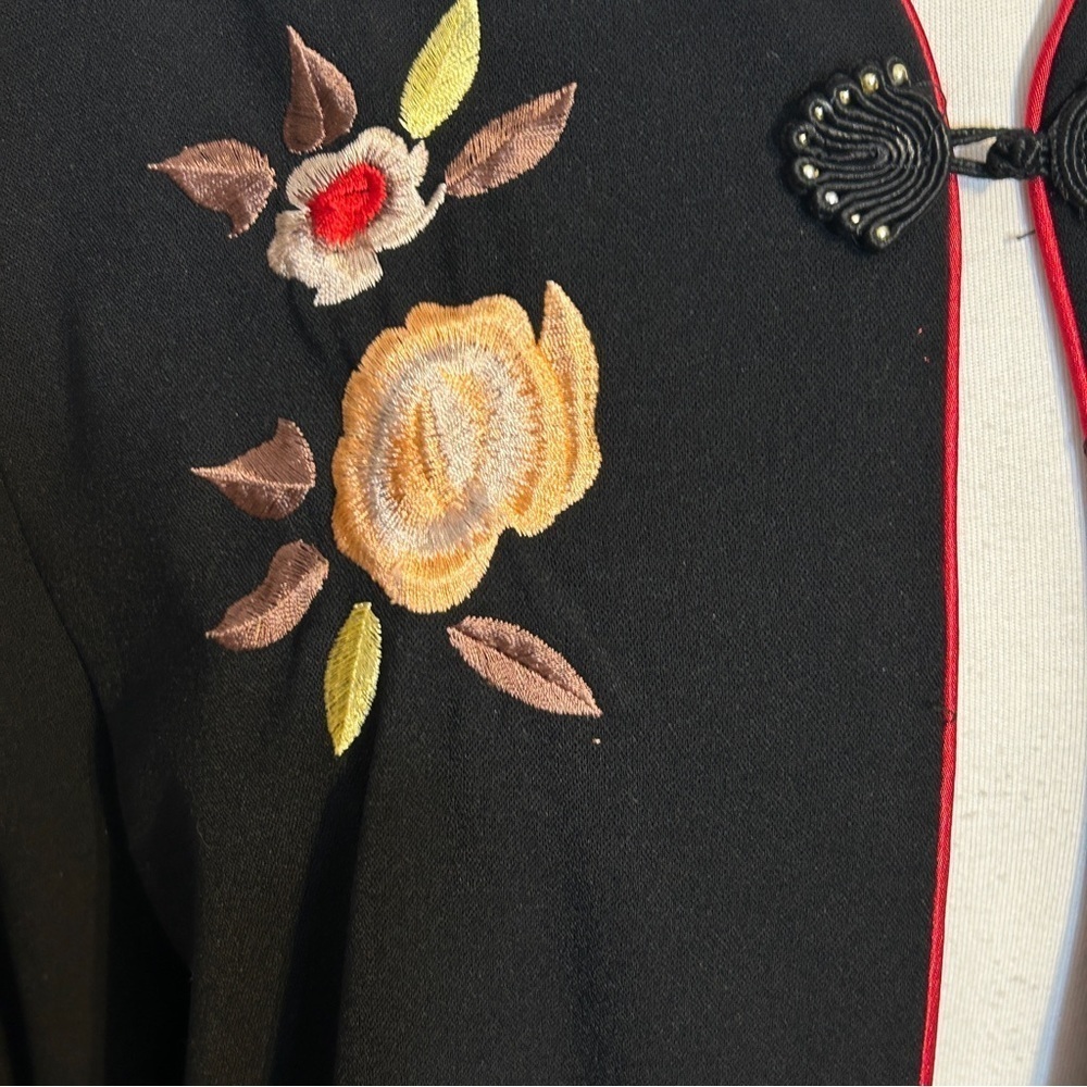 Black Flowered Jacket Vintage Size L/Xl - Picture 5 of 10